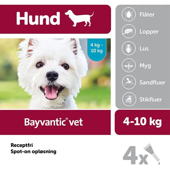 BAYVANTIC VET Flåt- & loppemiddel hund 4-10 kg - 4x1,0 ml