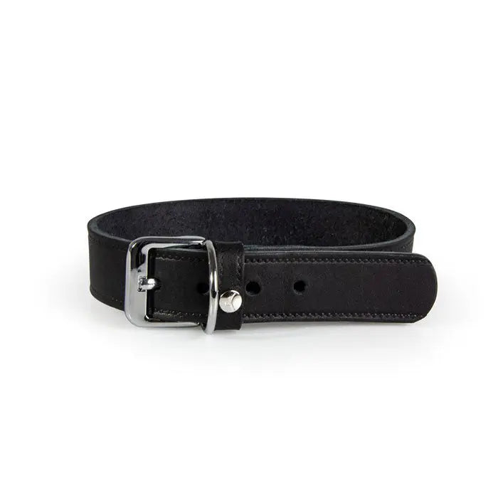 Læder halsbånd Weinheim 17-23 cm sort bred