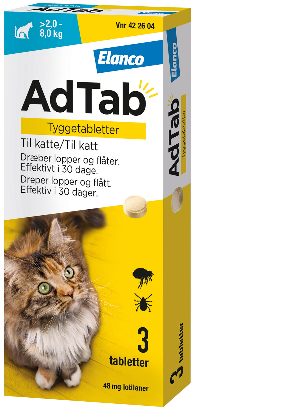 ADTAB Flåt- & loppemiddel tabletter kat 2,0-8,0 kg - 3 tabletter